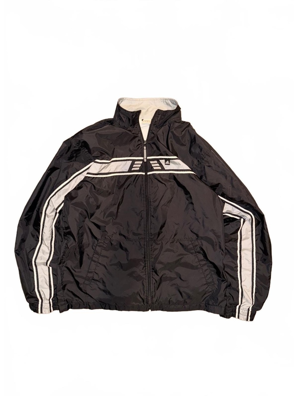 Vintage Adidas Track Jacket Full Zip Black Grey Stripes Mens XL